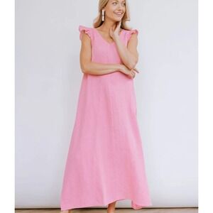 Sunshine Tienda Flamingo Sofia 100%‎ Linen Pink Maxi Dress size L